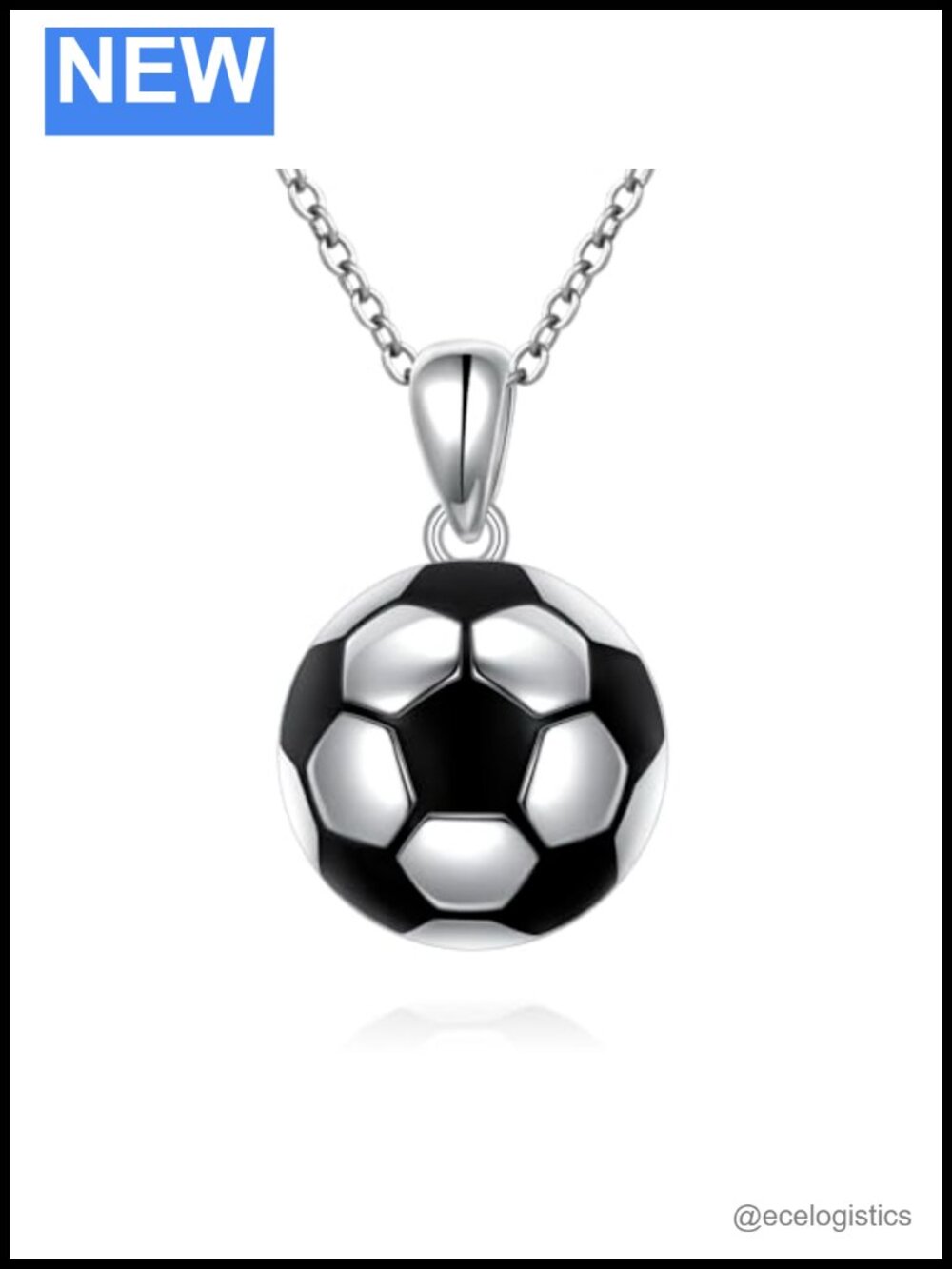 FLYOW 925 Sterling Silver 3D Soccer Ball Pendant Necklace Sports Gift